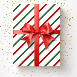 Papel De Presente Listras de Natal Brancas Vermelhas e Verdes Padrão