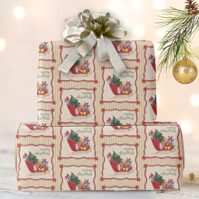 Papel De Presente Listras de passeio de trenó de Natal feliz  (Criador carregado)