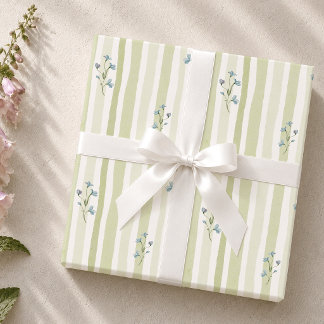 Papel De Presente Listras de Sage Suave & Flor Silvestre Azul Cottag