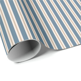 Papel De Presente Listras de Ticking em Azul Poeirento e Creme