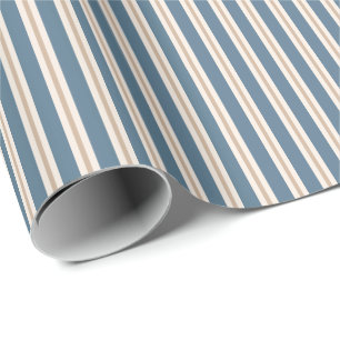 Papel De Presente Listras de Ticking em Azul Poeirento e Creme