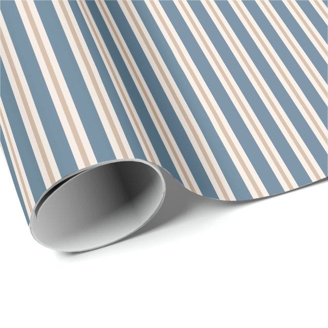 Papel De Presente Listras de Ticking em Azul Poeirento e Creme (Ponta do rolo)