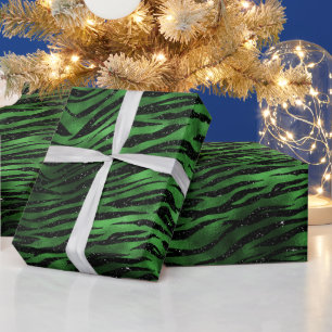 Papel De Presente Listras de Tigre Brilho Verde Glam