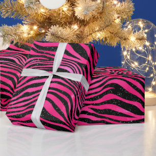 Papel De Presente Listras de Tigre Elegantes com Brilho Rosa Quente