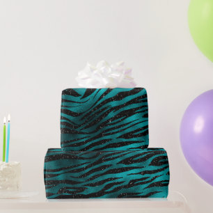 Papel De Presente Listras de tigre em ombre azul-petróleo e preto co