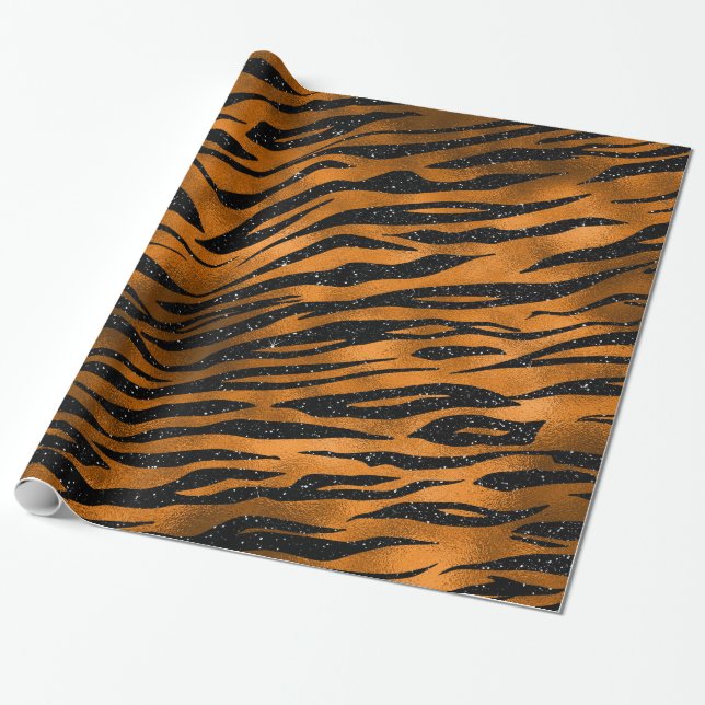 Papel De Presente Listras de tigre pretas e de cobre (Desenrolado)