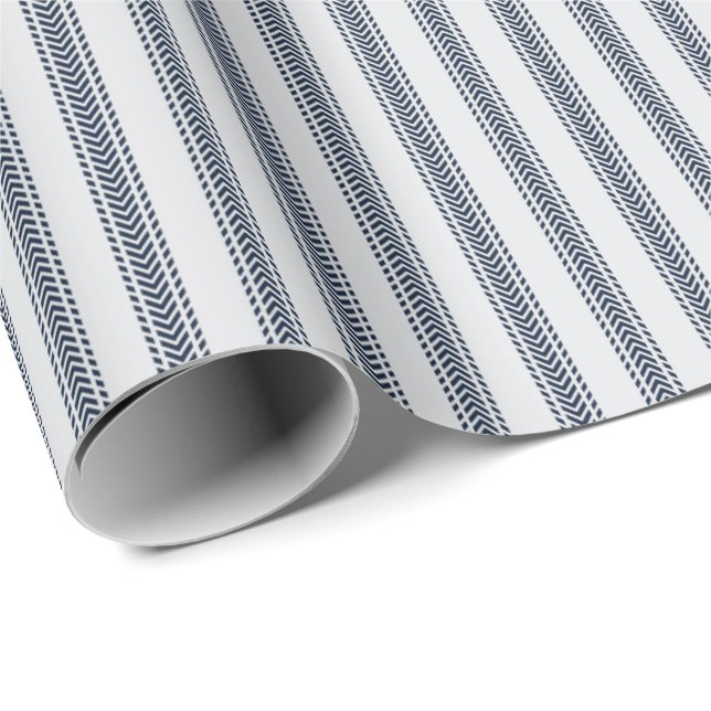 Papel De Presente Listras de Tique-taque de Chevron Azul Marinho em  (Ponta do rolo)