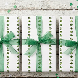 Papel De Presente Listras de Trevo Verde Irlandês