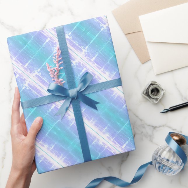 Papel De Presente Listras de Turquesa e Lilás Claro Retrô (Presentear)
