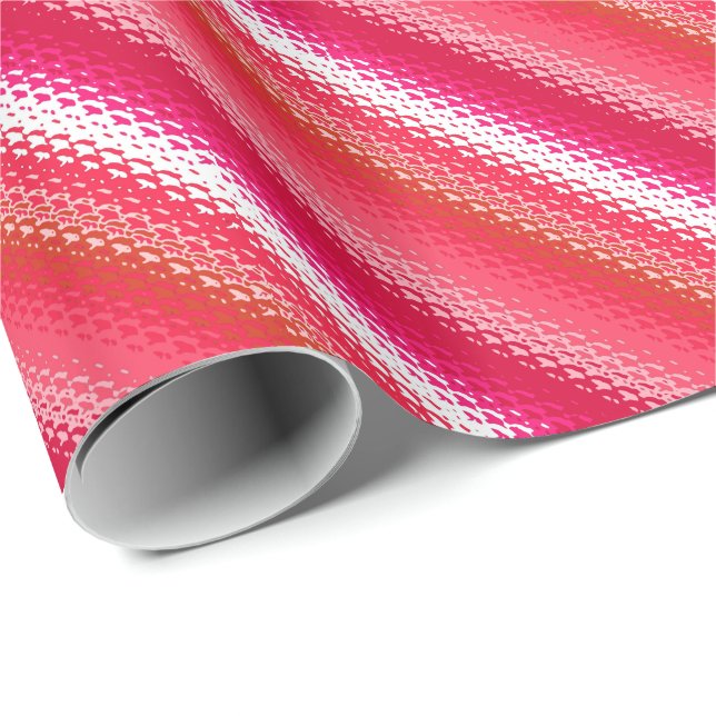 Papel De Presente Listras de vidro fosco - vermelho, rosa e branco (Ponta do rolo)