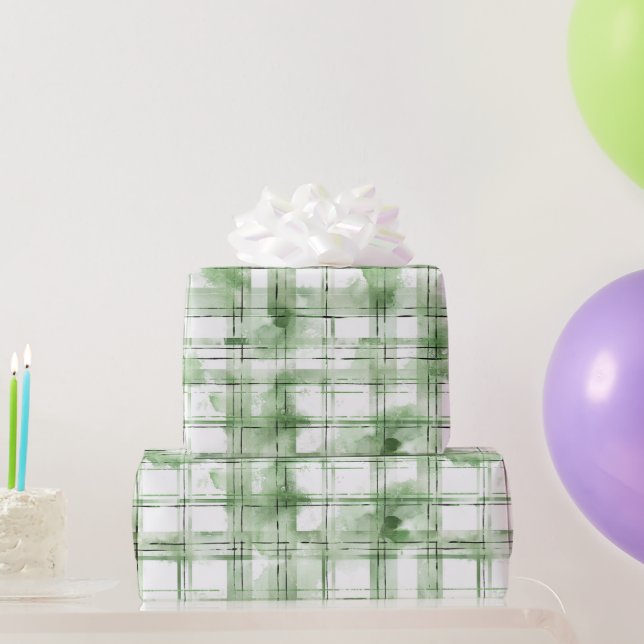 Papel De Presente Listras de Xadrez Verde Branco de Aniversário (Presentes para festas)