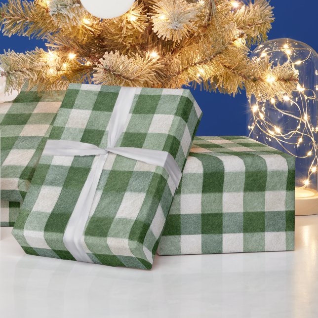 Papel De Presente Listras de Xadrez Verde Creme Quente de Natal   (Feriados)