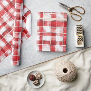 Papel De Presente Listras de Xadrez Vermelho Branco de Aniversário