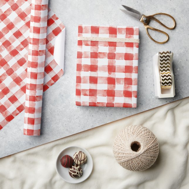 Papel De Presente Listras de Xadrez Vermelho e Branco de Aniversário (Artesanato)