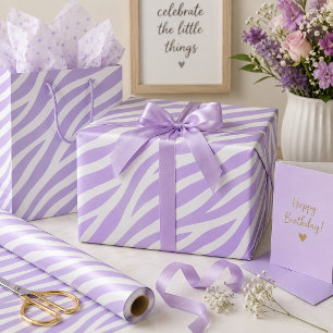 Papel De Presente Listras de Zebra Brancas e Lavanda com Impressão A