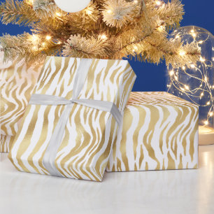 Papel De Presente Listras de Zebra Douradas Elegantes