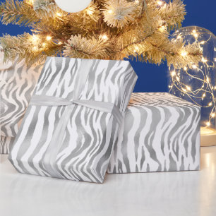 Papel De Presente Listras de Zebra Prateadas Elegantes