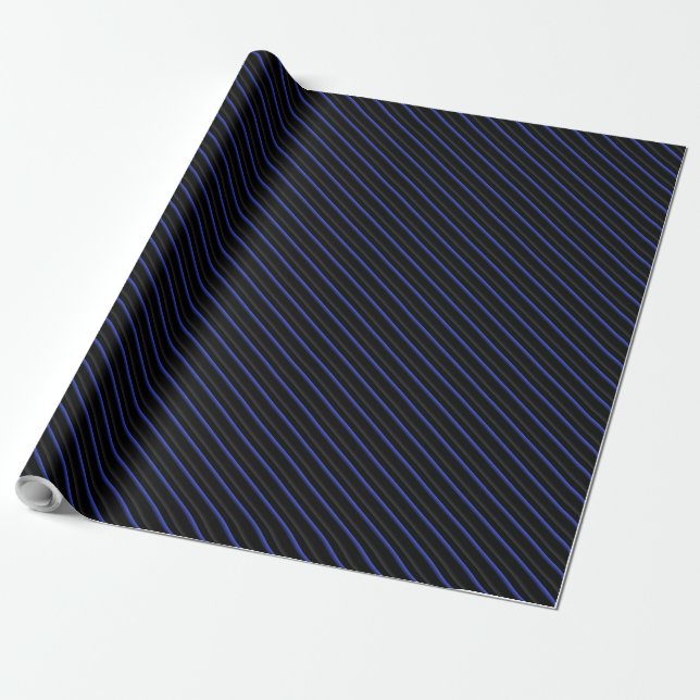 Papel De Presente Listras diagonais azuis escuras e pretas (Desenrolado)