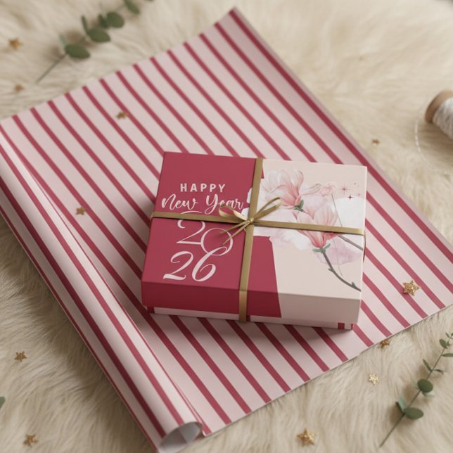 Papel De Presente Listras diagonais elegantes rosa e grená Modernas  (Criador carregado)