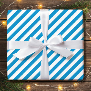 Papel De Presente Listras diagonais simples em azul e branco de Nata