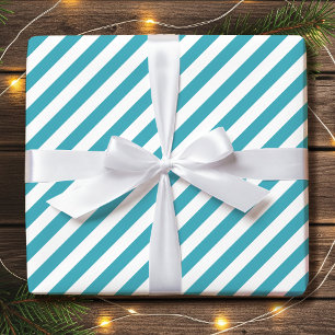 Papel De Presente Listras diagonais turquesa simples de Natal