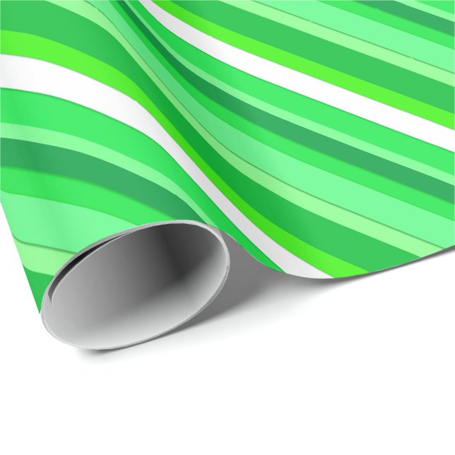 Papel De Presente Listras doces em camadas - esmeraldo verde e branc (Ponta do rolo)