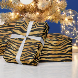 Papel De Presente Listras Douradas de Tigre | Padrão Ousado de Anima