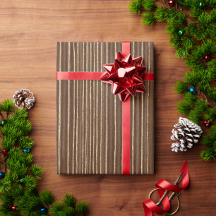 Papel De Presente Listras Douradas Marrons de Natal