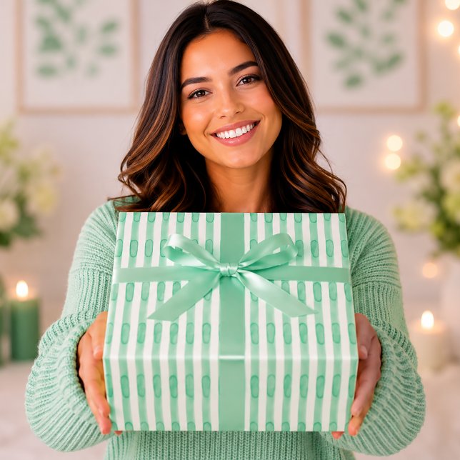 Papel De Presente Listras Elegantes de Aquarela em Verde Menta (Criador carregado)