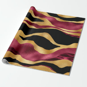 Papel De Presente Listras Elegantes de Tigre Burgundy Marcantes Anim