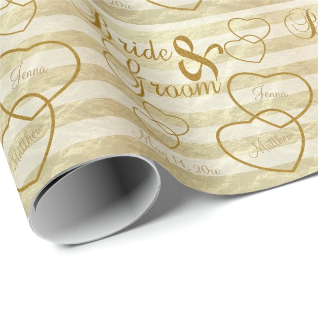 Papel De Presente Listras elegantes do casamento e design Dourado (Ponta do rolo)