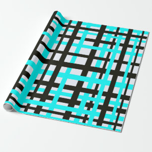 Papel De Presente Listras Entrelaçadas Preto Branco Azul Turquesa