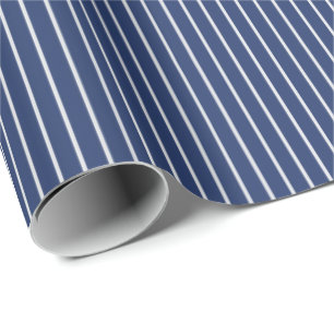 Papel De Presente Listras Finas Brancas em Azul Escuro