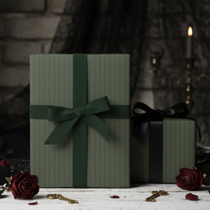 Papel De Presente Listras Finas de Floresta Elegante Verde