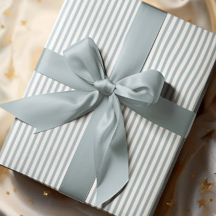 Papel De Presente Listras Finas Elegantes Azul e Branco Francês