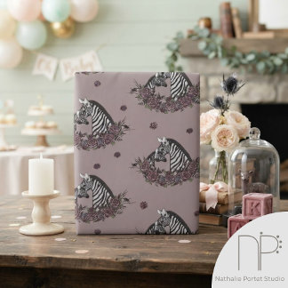 Papel De Presente Listras Florais Mal-humoradas de Zebra Mamãe e Beb