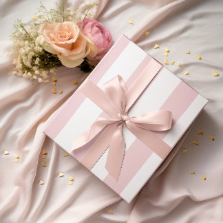 Papel De Presente Listras Grandes Rosa Claro e Branco