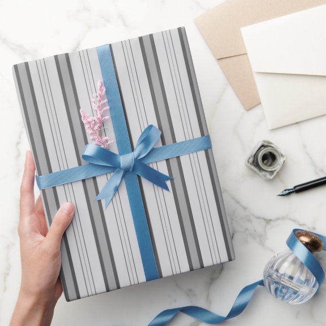 Papel De Presente Listras Grossas e Finas Cinza Claro e Cinza (Presentear)