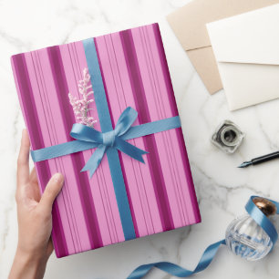 Papel De Presente Listras Grossas e Finas Rosa Claro e Rosa Escuro