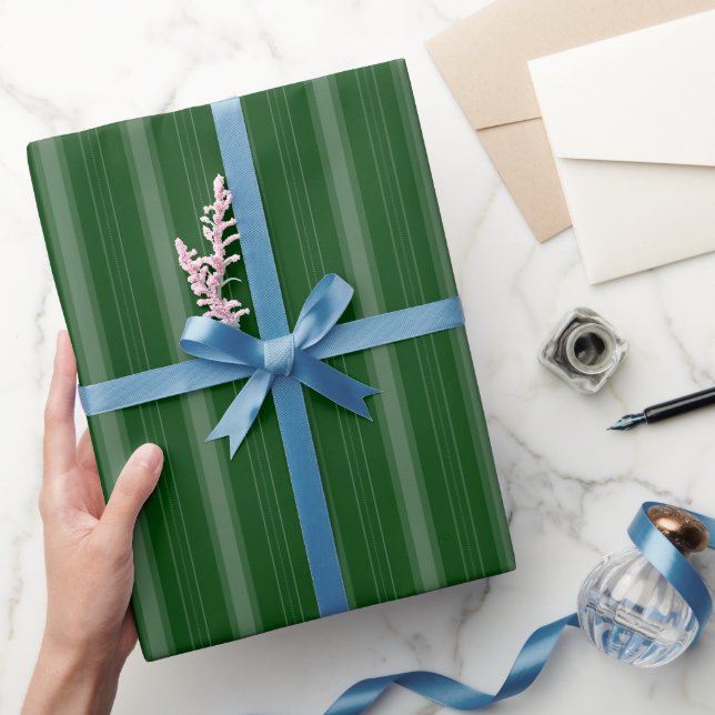 Papel De Presente Listras grossas e finas verde-escuras (Presentear)
