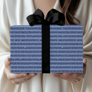 Papel De Presente Listras Horizontais com Brilho Indigo Escuro