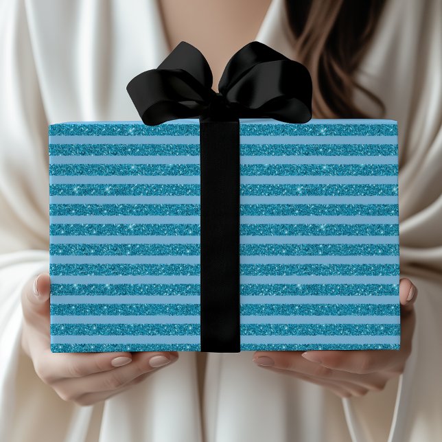 Papel De Presente Listras Horizontais Estilo Glitter Azul Oceânico C (Criador carregado)
