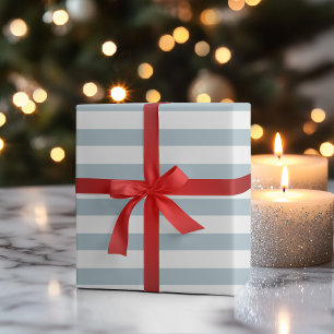 Papel De Presente Listras Horizontais Largas Azul Pastel e Branco