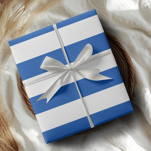 Papel De Presente Listras Horizontais Largas Brancas Azul Cobalto