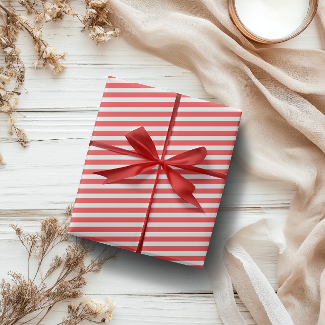 Papel De Presente Listras Horizontais Simples Rosa e Branco (Criador carregado)