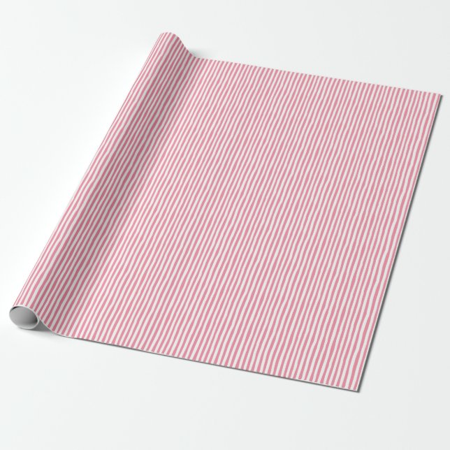Papel De Presente Listras Irregulares Rosa Flamingo e Branco (Desenrolado)