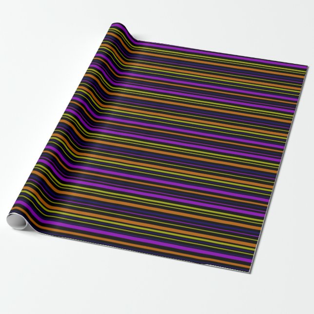 Papel De Presente Listras Laranja Amarelo Azul Roxo e Preto (Desenrolado)