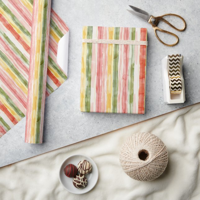 Papel De Presente Listras Laranja Rosa Verde Amarelo Aniversário (Artesanato)