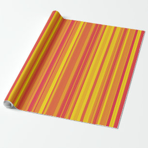 Papel De Presente Listras Laranja Vermelho Amarelo