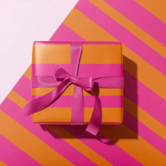 Papel De Presente Listras Largas de Cabana Modernas em Rosa Vibrante